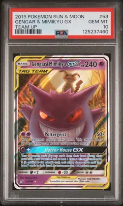 Gengar & Mimikyu GX 53/181 PSA 10 GEM MINT Holo SM Team Up Pokemon Card Sun&Moon - Image 1
