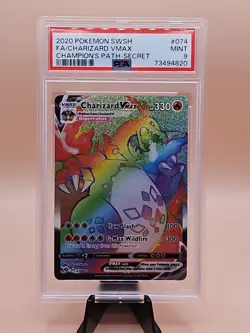 2020 Pokemon SWSH FA/Charizard VMAX Champion's Path Secret Rainbow #074 PSA 9 - Image 1