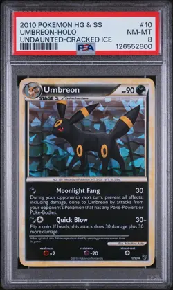 2010 POKEMON HEARTGOLD & SOULSILVER UNDAUNTED #10 UMBREON HOLO CRACKED ICE PSA 8 - Image 1