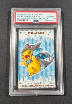 Pokemon Business Japanese Poncho Wearing Pikachu PSA 10 GEM MT Mega Charizard X - Image 1