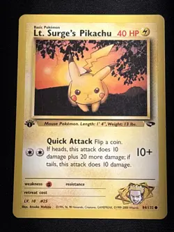 Lt Surges Pikachu 1st Edition 84/132 Gym Challenge Pokemon TCG Card Near Mint NM - Image 1