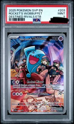 2025 POKEMON SVP EN-SV BLACK STAR PROMO #203 TEAM ROCKET'S WOBBUFFET PSA 9 - Image 1