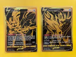 Pokemon TCG Zacian V SWSH076 and Zamazenta V SWSH077 Gold Promos - Image 1