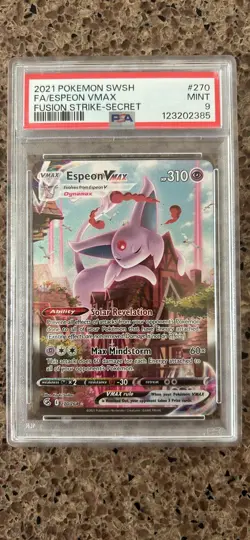 Espeon Vmax PSA 9 Fusion Strike Alt Art Pokemon Card 270/264 Full Art 2021 FA - Image 1
