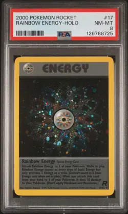 2000 POKEMON ROCKET #17 RAINBOW ENERGY-HOLO PSA 8 - Image 1