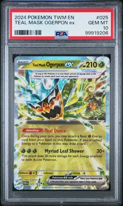 2024 POKEMON TWM EN-TWILIGHT MASQUERADE #025 TEAL MASK OGERPON EX PSA 10 - Image 1