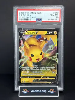 2020 Pokemon Sword & Shield Vivid Voltage Pikachu V #043 PSA 10 - Image 1