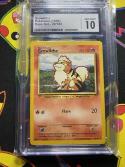 Pokemon TCG Growlithe Base Set Unlimited Uncommon Card 28/102 CGC 10 Gem Mint - Image 1