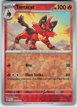 Pokemon Torracat 033/162 SV05: Temporal Forces NM Reverse Holo card - Image 1