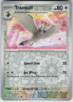Pokemon Tranquill 134/162 SV05: Temporal Forces NM Reverse Holo card - Image 1