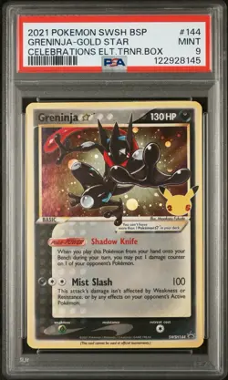 2021 POKEMON SWSH BLACK STAR PROMO #144 GRENINJA-GOLD STAR PSA 9 - Image 1