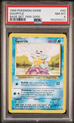 PSA 8 Squirtle Pokemon Card 4th Print 1999-2000 UK 63/102 Base Set Vintage NM-MT - Image 1