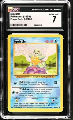 Squirtle 63/102 Base Set Unlimited CGC 7 Pokemon 1999 Vintage Graded Card - Image 1