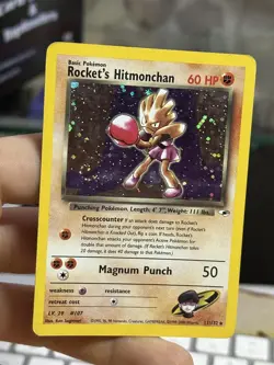 Rocket's Hitmonchan 11/132 Gym Heroes 2000 SWIRL Holo Rare WOTC Pokemon Card TCG - Image 3