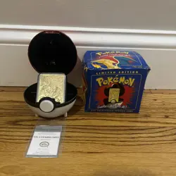 23K Gold Plated CHARIZARD Trading Card 1999 Burger King Pokemon Ball Blue - Image 1