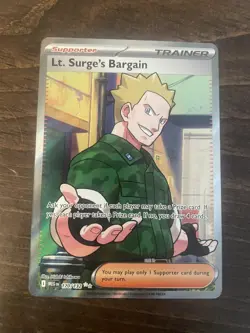Pokemon TCG Mega Evolution Lt. Surge's Bargain #170 Full ART Trainer Holo - Image 1