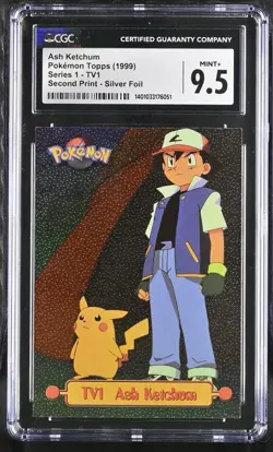 1999 Topps Pokemon Series 1 Ash Ketchum TV1 Foil CGC 9.5 (2nd Print) - Image 1