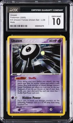 2005 POKEMON EX UNSEEN FORCES #L/28 UNOWN-HOLO CGC 10 GEM MINT - Image 1