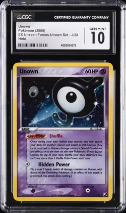 2005 POKEMON EX UNSEEN FORCES #J/28 UNOWN-HOLO CGC 10 GEM MINT - Image 1
