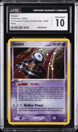 2005 POKEMON EX UNSEEN FORCES #B/28 UNOWN-HOLO CGC 10 GEM MINT - Image 1