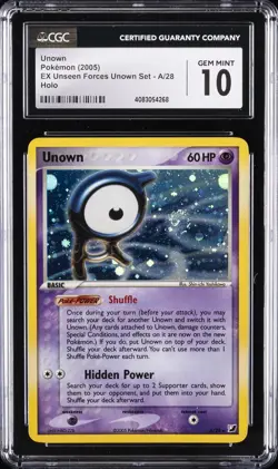 2005 POKEMON EX UNSEEN FORCES #A/28 UNOWN-HOLO CGC 10 GEM MINT - Image 1