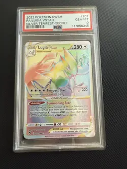 Lugia VSTAR Rainbow Secret Rare Card 202/195 SWSH12 Silver Tempest PSA 10 - Image 1