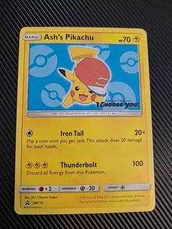 Ash's Pikachu SM114 - Black Star Promo Pokemon Card NM - Image 1