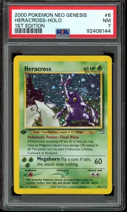 Pokemon Card PSA 7 Heracross 1st Edition Holo Neo Genesis 6/111 Vintage 2000 - Image 1