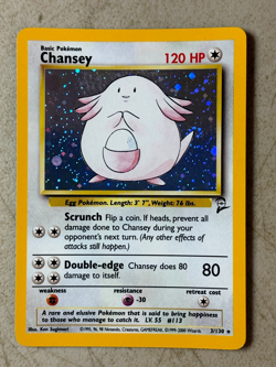Chansey 3/130 Base Set 2 Holo Rare WOTC Pokemon - SWIRL - TCG LP/MP Card - Image 1