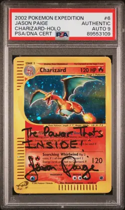 AUTO PSA 9 Jason Paige signed Charizard holo 2002 Pokemon Expedition Autograph - Image 1