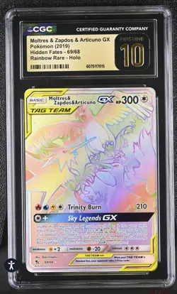 Pokemon Hidden Fates Moltres & Zapdos & Articuno GX 69/68 CGC PRISTINE 10 - Image 1