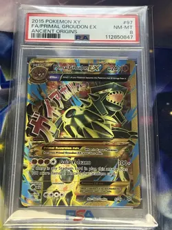 2015 POKEMON XY ANCIENT ORIGINS #97/98 FULL ART GOLD PRIMAL GROUDON EX PSA 8 - Image 1