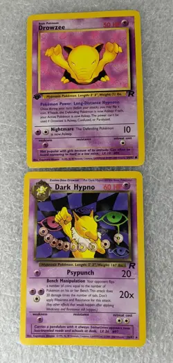 2 Pokemon Cards Non-Holo Dark Hypno & 1st Edition Team Rocket Drowzee English - Image 3
