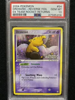 2004 Pokemon EX Team Rocket Returns Drowzee Reverse Foil 54/109 PSA 10 Gem Mint - Image 1