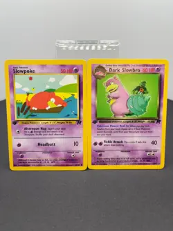 NM/M - Slowpoke + Dark Slowbro Pokemon TCG 2000 Team Rocket 1st Edition Rare - Image 1