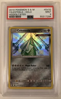 PSA 9 MINT Celesteela SV32/SV94 Hidden Fates SHINY HOLO Pokemon Card - Image 1