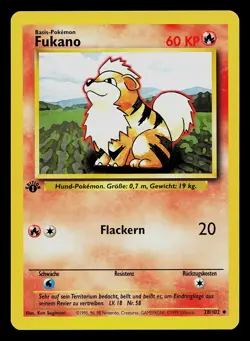 Pokemon Card - Growlithe Fukano German 1st Edition Base Set 28/102 Uncommon - Image 1