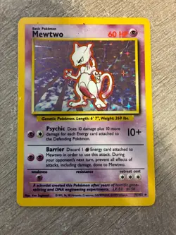 1995 Pokemon RARE Card MEWTWO HOLO Original 60 HP #10/102 - Image 1