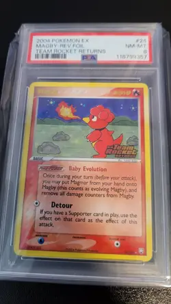 2004 Pokemon EX Team Rocket Returns Magby Reverse Foil 24/109 PSA 8 NM-MT - Image 1