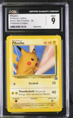 CGC 9 MINT Pikachu 2001 Black Star Promos 26 Pokemon League Pokemon Card - Image 1