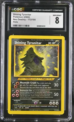 CGC 8 Shining Tyranitar 2002 Neo Destiny 113/105 Holo Pokemon Card - Image 1