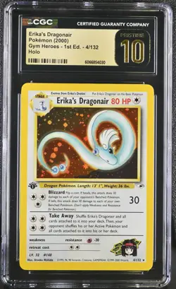 CGC 10 PRISTINE Erika's Dragonair Gym Heroes 1st Edition 4/132 Holo Pokemon Card - Image 1