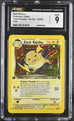 CGC 9 MINT Dark Raichu 2000 Team Rocket 1st Edition 83/82 Holo Pokemon Card - Image 1