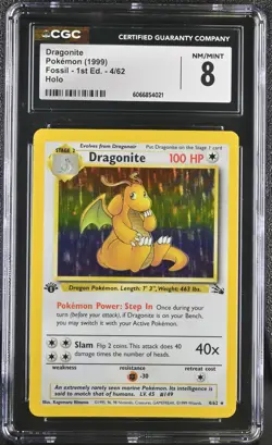 CGC 8 Dragonite 1999 Fossil 1st Edition 4/62 Holo Pokemon Card - Image 1
