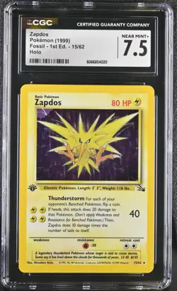 CGC 7.5 Zapdos 1999 Fossil 1st Edition 15/62 Holo Pokemon Card - Image 1