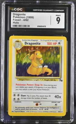 CGC 9 MINT Dragonite 1999 Fossil 4/62 Holo Pokemon Card - Image 1