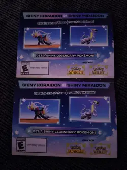 x2-Pokemon Scarlet And Violet Serial Codes Shiny Koraidon / Miraidon UNSCRATCHED - Image 1