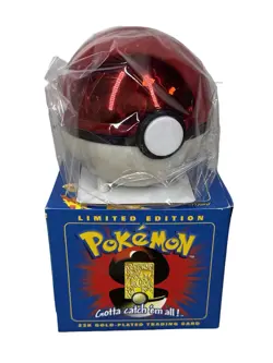 1999 Pokemon Burger King Charizard 23K Gold Plated Card & SEALED Pokeball BLUE - Image 1
