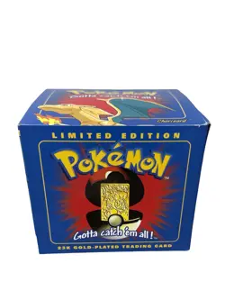 1999 Pokemon Burger King Charizard 23K Gold Plated Card & SEALED Pokeball BLUE - Image 2