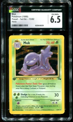 CGC 6.5 Muk 1st Edition Holo Rare Fossil 1999 Pokemon Card #13 - Image 1